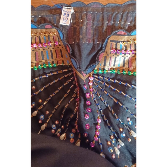 VTG Egyptian Kaftan Womens Small Embellished Gold Design with Sequins and Beads - Picture 5 of 8